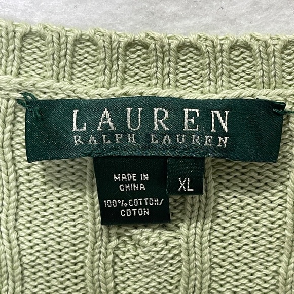 Ralph Lauren Celery Green Cable Knit Crewneck Sweater Size XL 100% Cotton - Picture 4 of 5